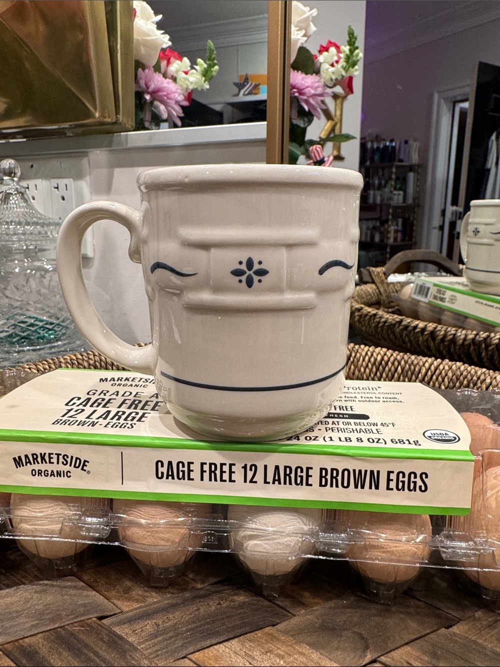 Longaberger Cream Mug with Blue Trim